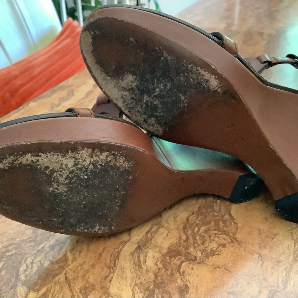 Gucci Brown Leather Wedges - Picture 8 of 9